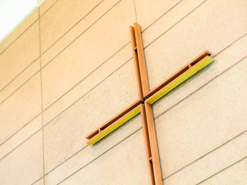 A cross on a church wall.