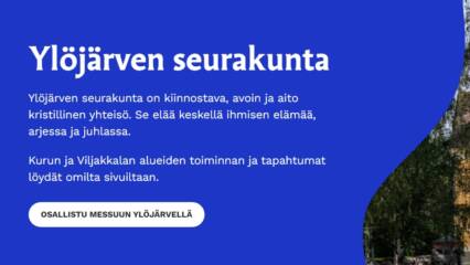 Kuva Ylöjärven seurakunnan uudistuneen verkkosivuston etusivusta.